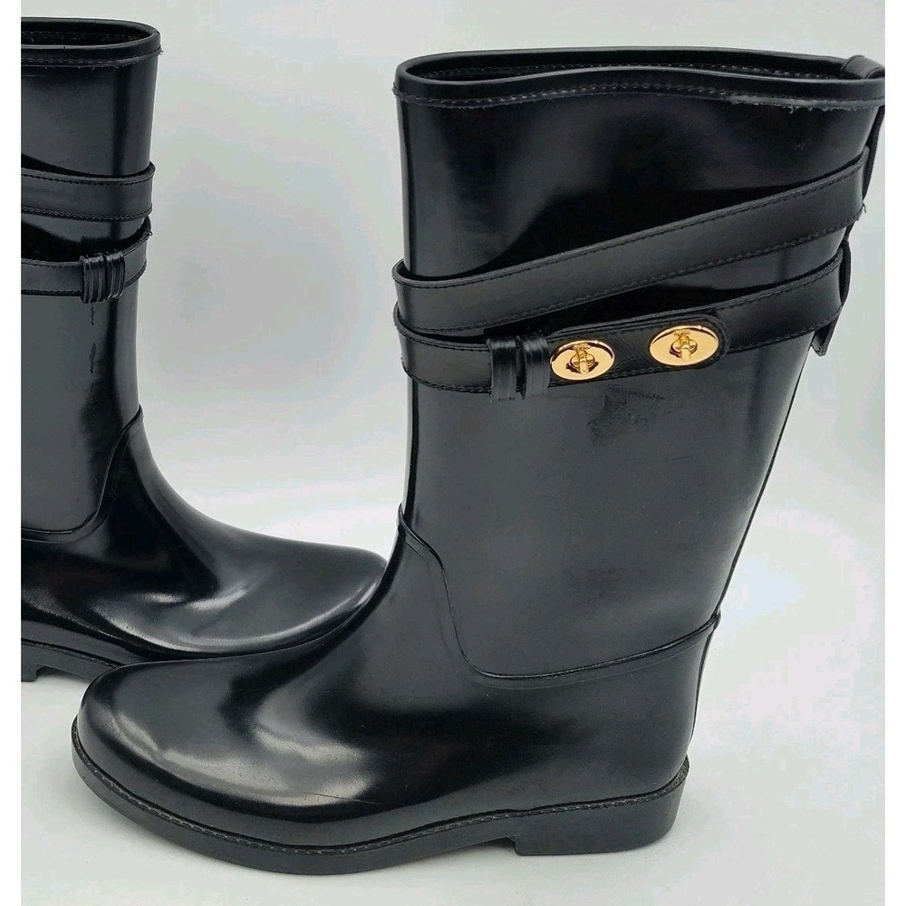COACH Rain Boots Tall Women Shoes Black Size 10B 40 260(1.5) SEE BCL.0ME-00 - Picture 3 of 16